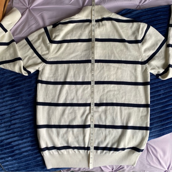 Polo by Ralph Lauren Navy and White Striped Zip-Up Sweater - Picture 9 of 11